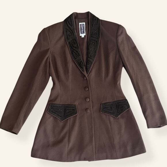 Zelda Brown Embellished Blazer Jacket Women’s Size 6 USA Darted Fit - Picture 9 of 15